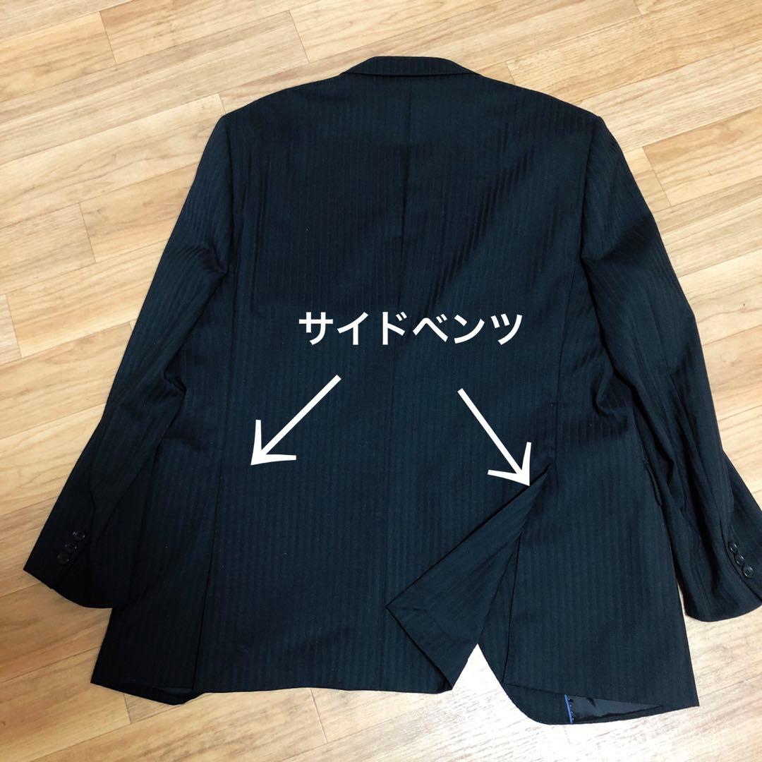 【メンズスーツ】黒ストライプ ビジネススーツBB7 大きいサイズ　転職　面接