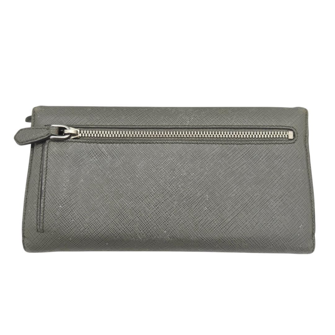 箱あり★PRADA パスケース付き サフィアーノレザー 2つ折り 長財布 グレー