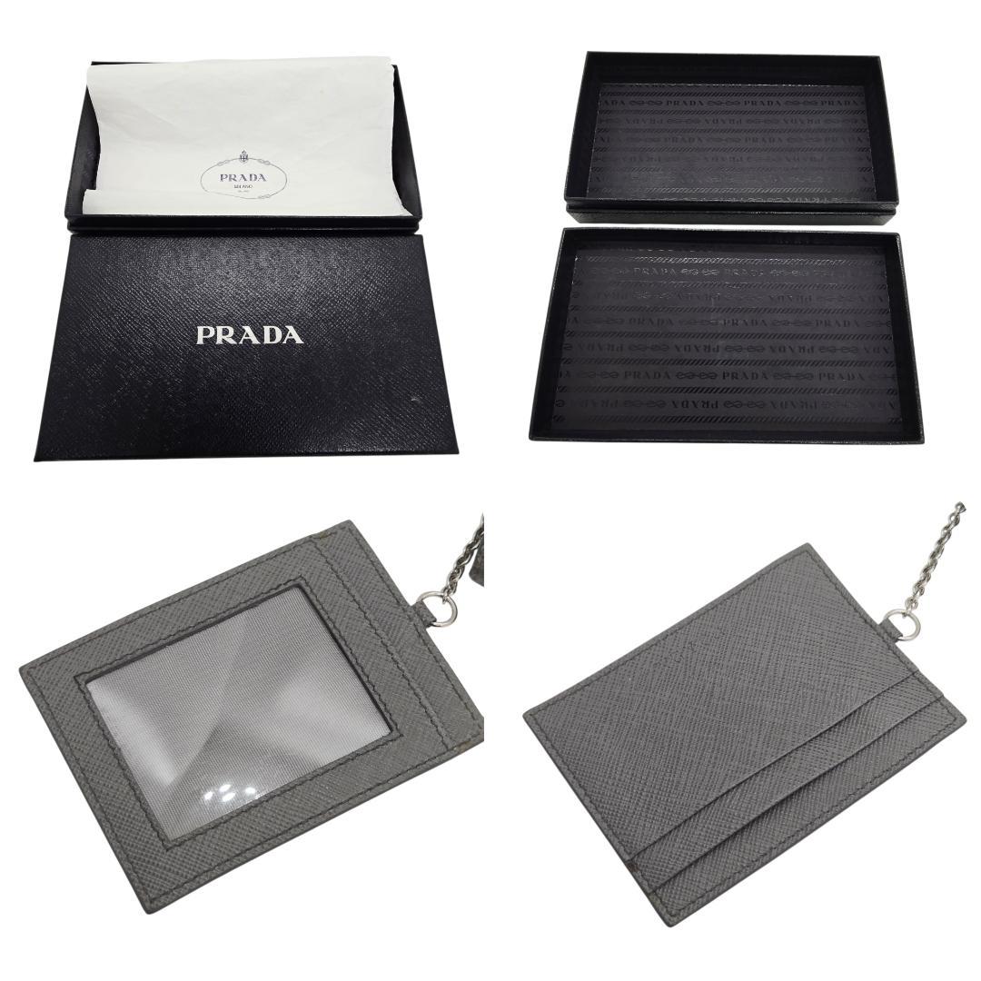 箱あり★PRADA パスケース付き サフィアーノレザー 2つ折り 長財布 グレー