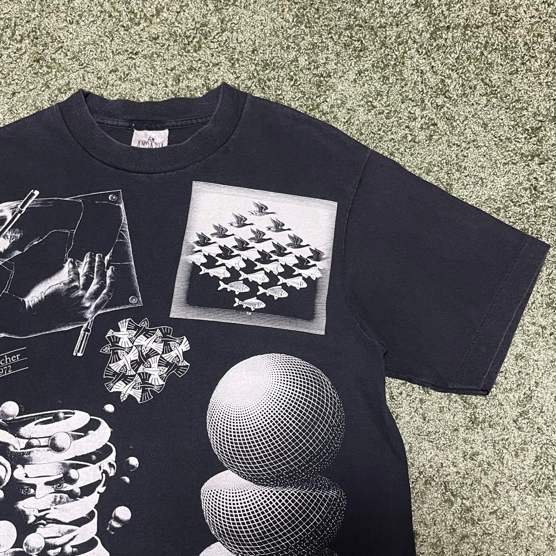 90s ANDAZIA M.C.エッシャー だまし絵 片面プリント Tシャツ