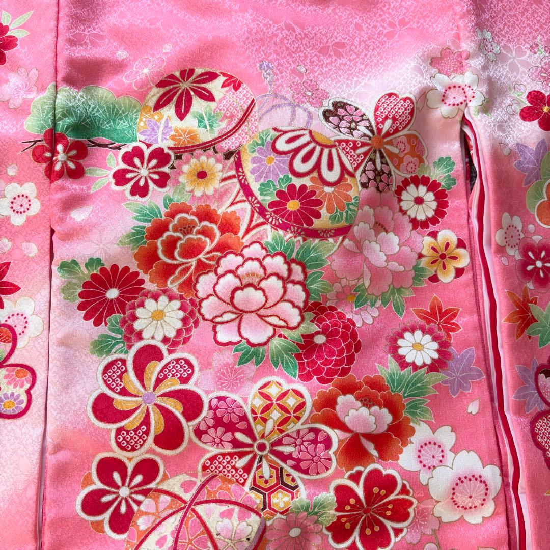 【新品】金彩入り お宮参り 産着 女の子 華やか鞠と牡丹 合繊 初着 ピンク