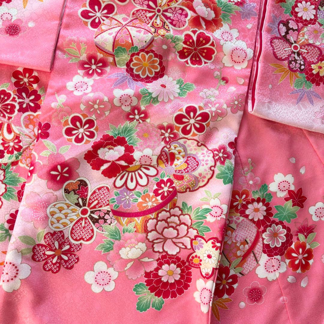 【新品】金彩入り お宮参り 産着 女の子 華やか鞠と牡丹 合繊 初着 ピンク