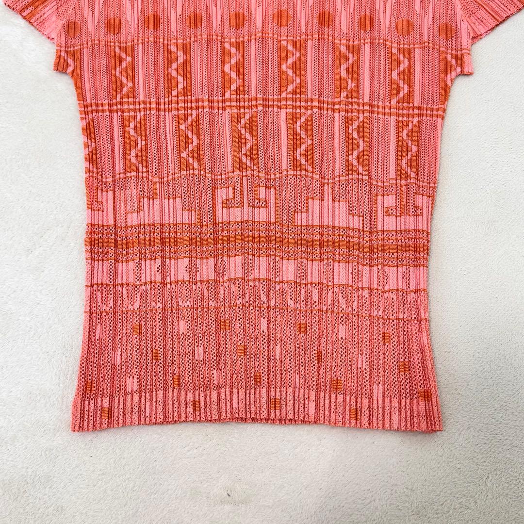 極美品✨PLEATS PLEASE プリーツ　総柄　赤色　メッシュ　サイズ3