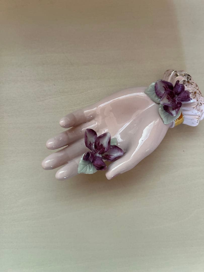 希少　陶器製手形小物入れ ハンドトレイ　スミレの花