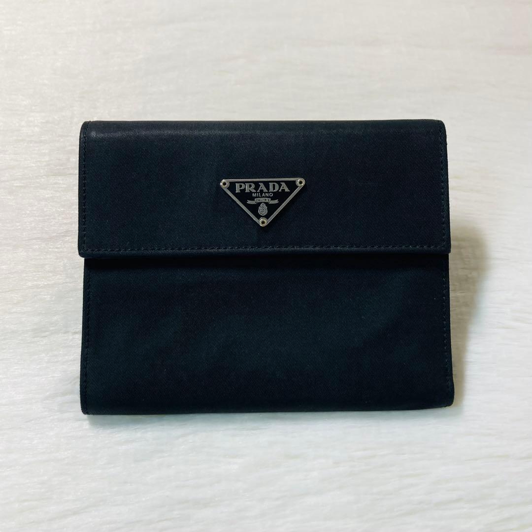 お買い得品　PRADA プラダ　三角ロゴ　エンブレム　三つ折り　財布　黒　人気