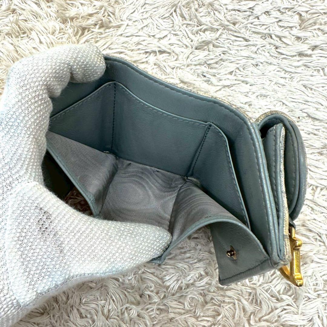 【美品】クリスチャンディオール 三つ折財布 グレー キャンバス トロッター