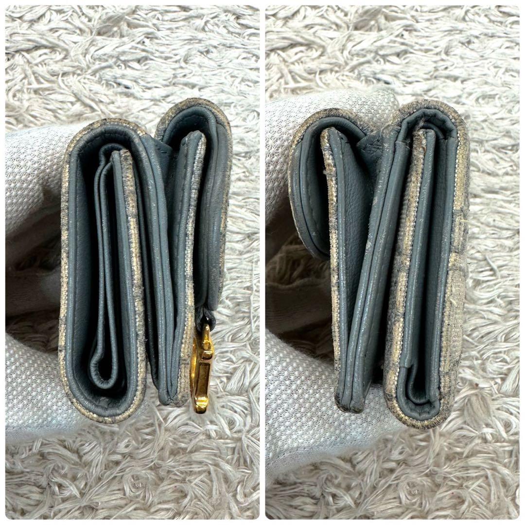 【美品】クリスチャンディオール 三つ折財布 グレー キャンバス トロッター