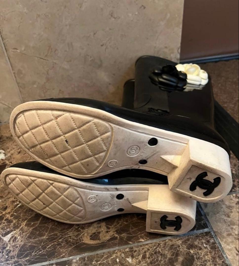 CHANEL カメリア レインブーツ ブラック 38