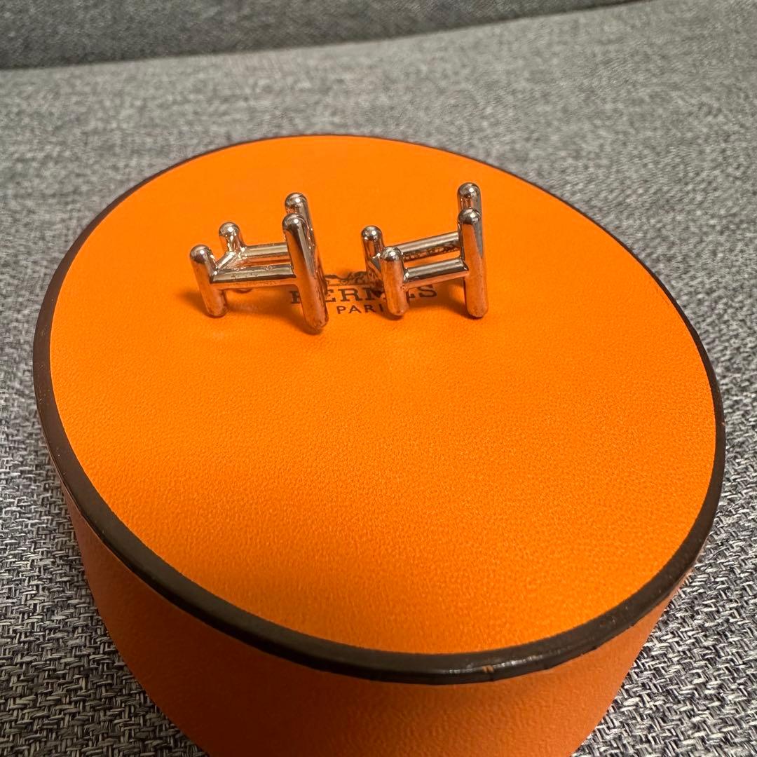 【HERMES】エルメス　カフスボタン シルバー Hロゴ Ag925