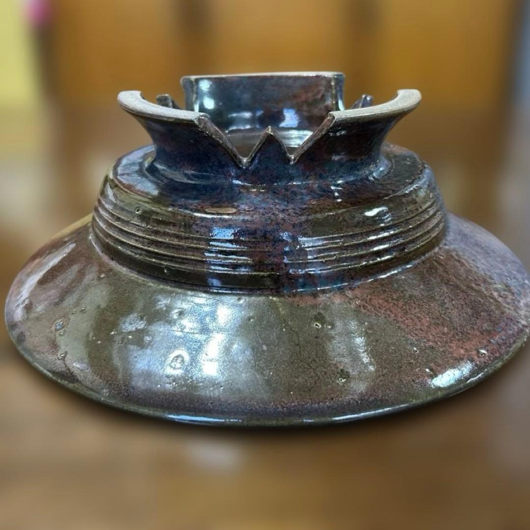 424 【未使用美品】丹波立杭焼 飾皿 花器 割高台 景色良し 茶道具 華道具