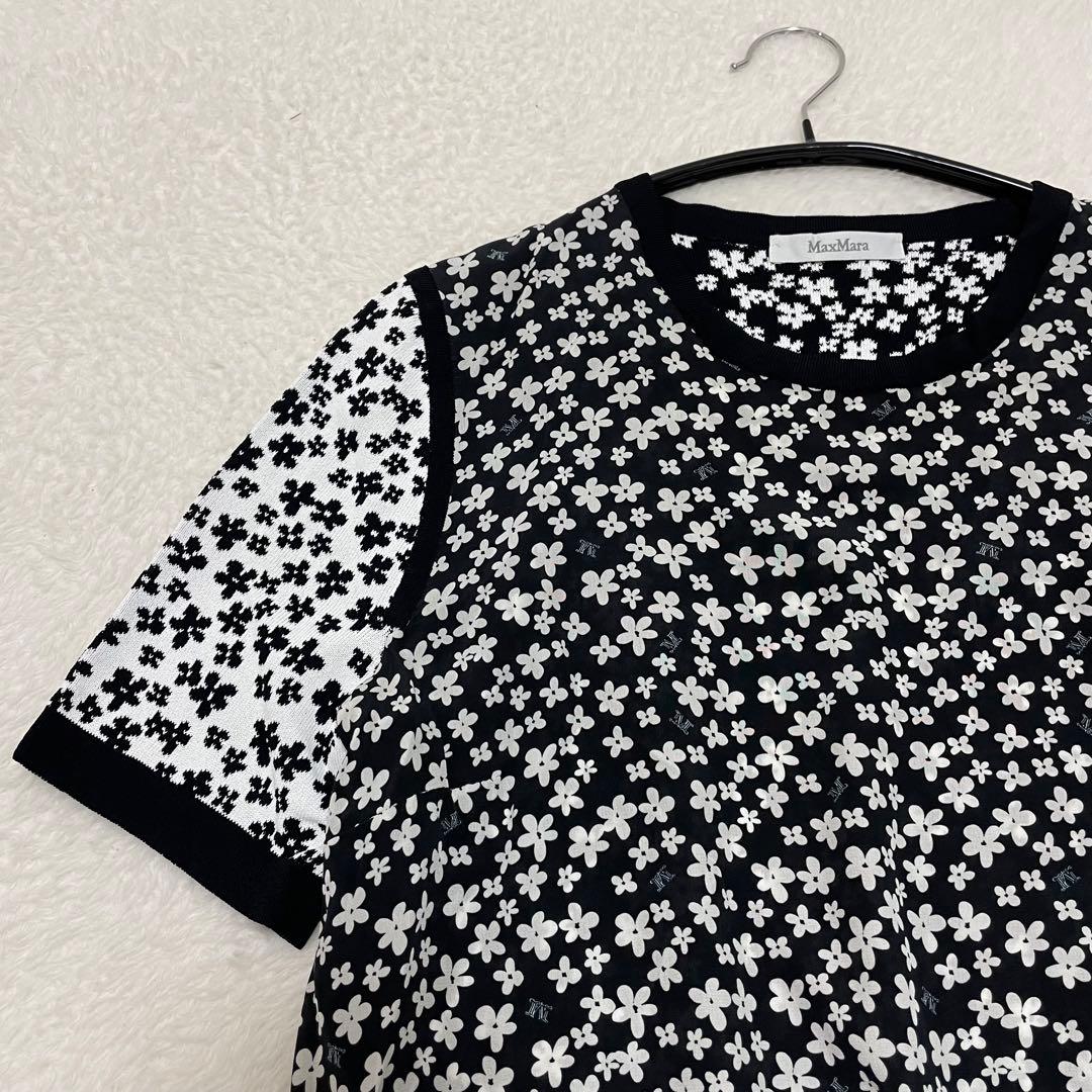 極美品★マックスマーラ　シルク×サマーニット　半袖トップス　白タグ　花柄