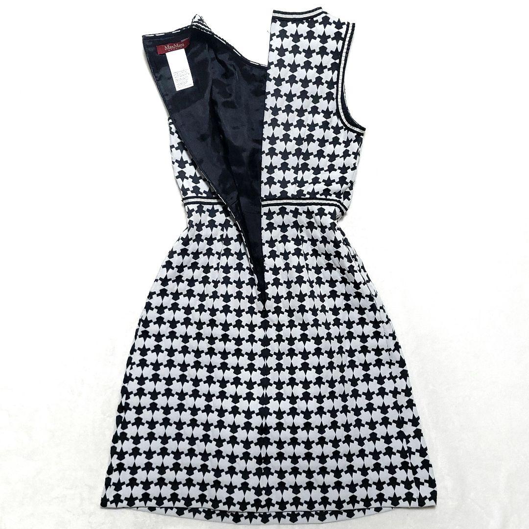 【未使用級】Max Mara　ノースリーブワンピース 千鳥柄 総柄 バイカラー