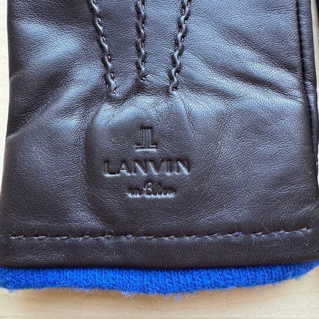 ★新品★ランバンオンブルー　メンズ　レザー手袋　羊革　カシミヤ　ダークブラウン