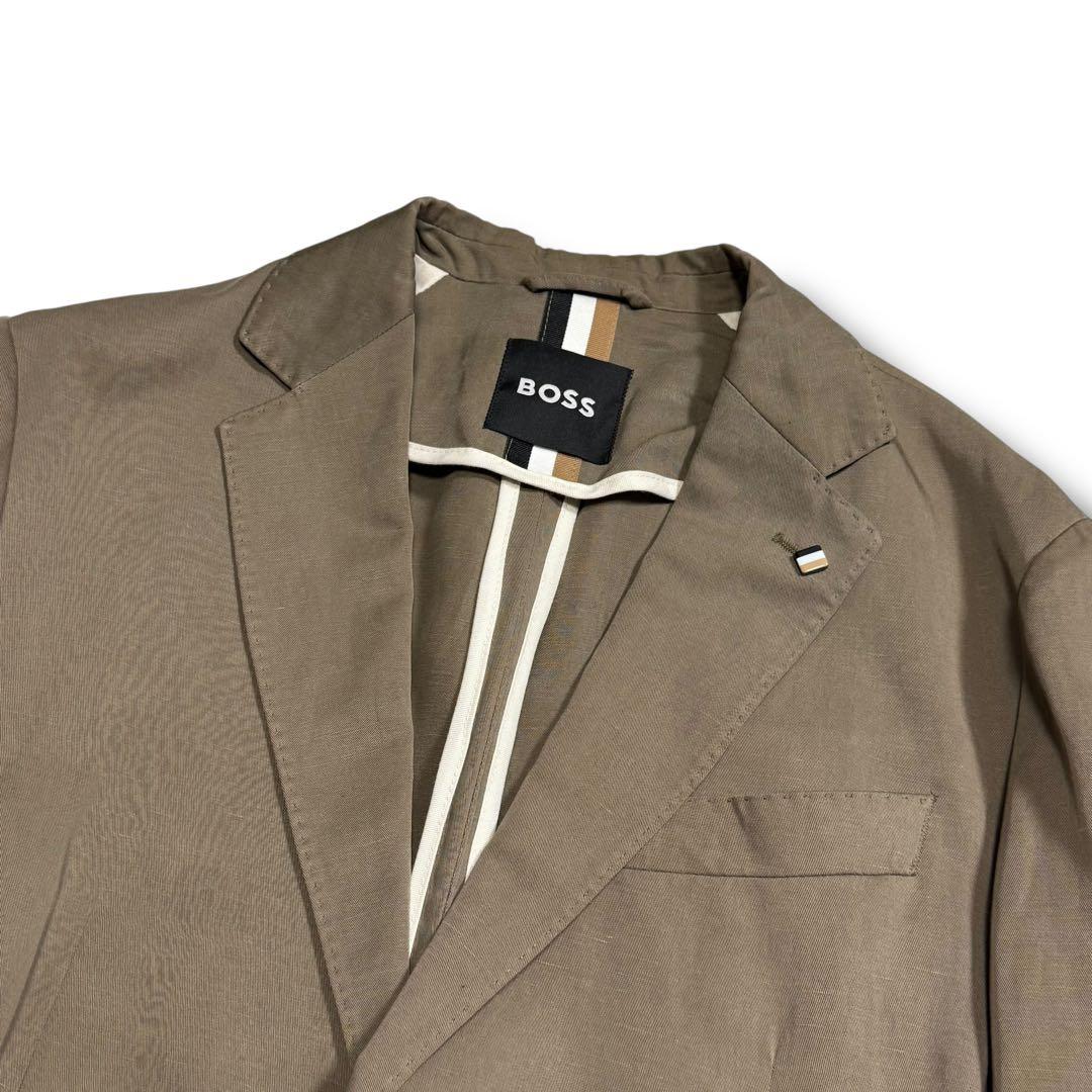 極美品 HUGO BOSS 現行タグ テーラードジャケット リネン カーキ L