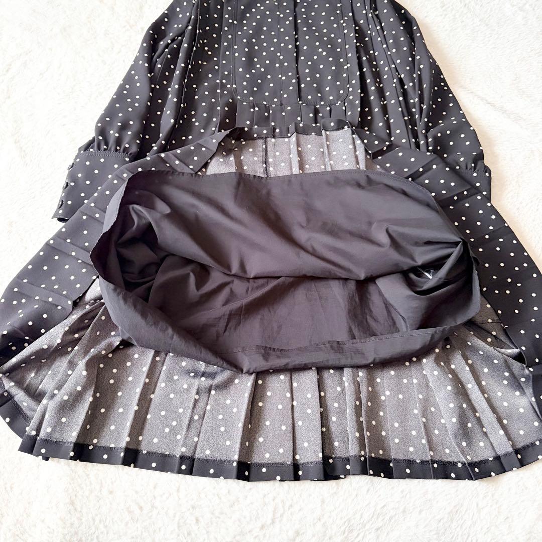 1473 美品✨ セルフォード Aラインドットプリーツワンピース ひざ丈 襟付き