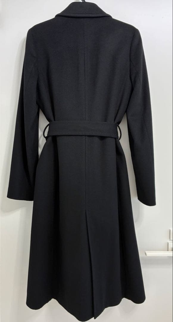 美品11号 イネドINED カシミヤ100%ラップ風チェスターコート黒フォーマル