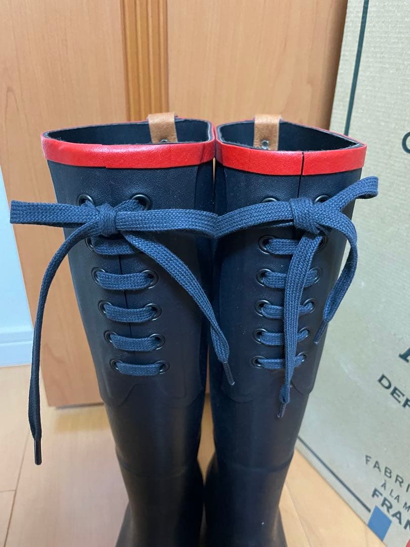AIGLE ロングブーツ　レインブーツ　紺・赤
