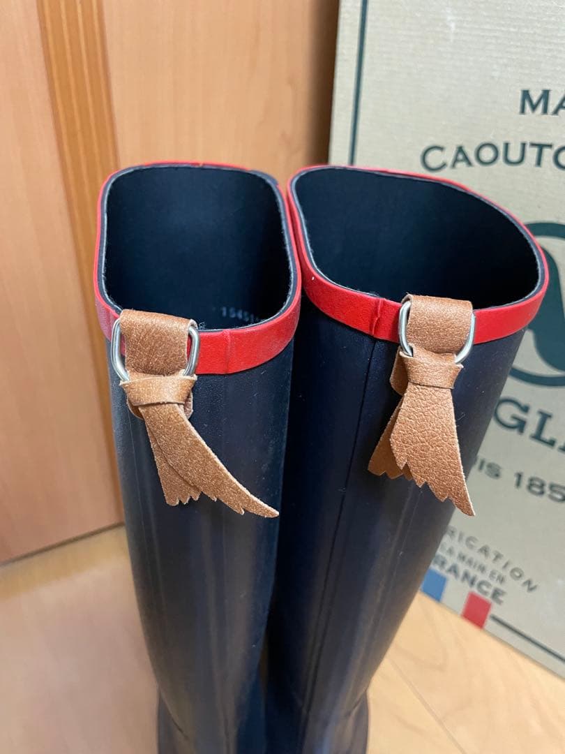 AIGLE ロングブーツ　レインブーツ　紺・赤