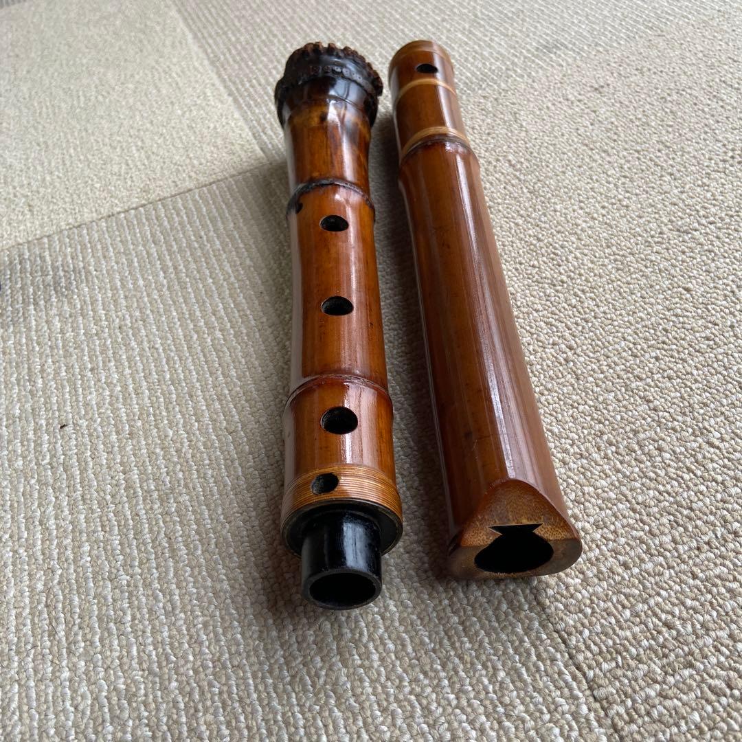 178 尺八　一尺九寸管　唄口金　央山銘ニ印