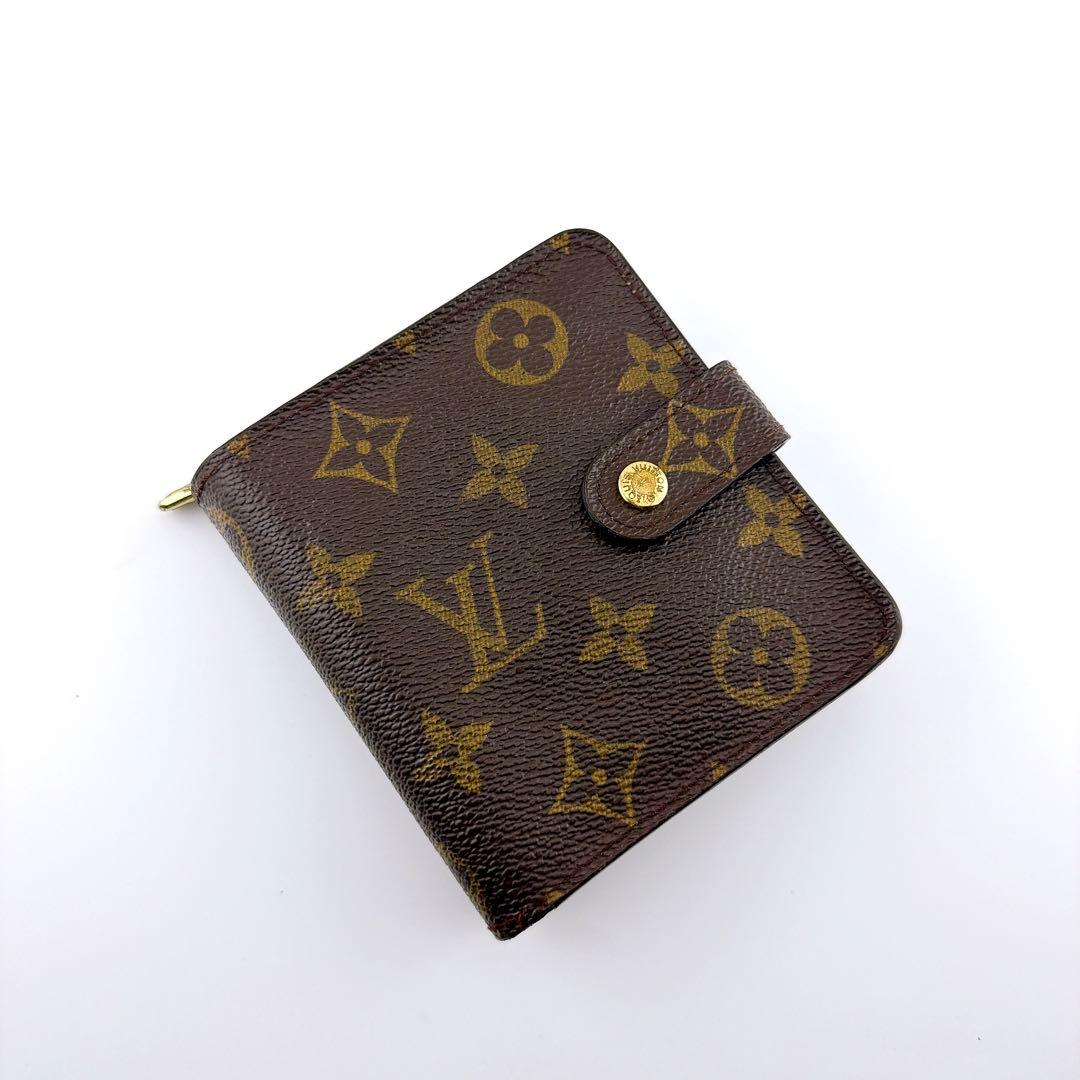 【美品】ルイヴィトン モノグラム コンパクトジップ ブラウン 二つ折り財布