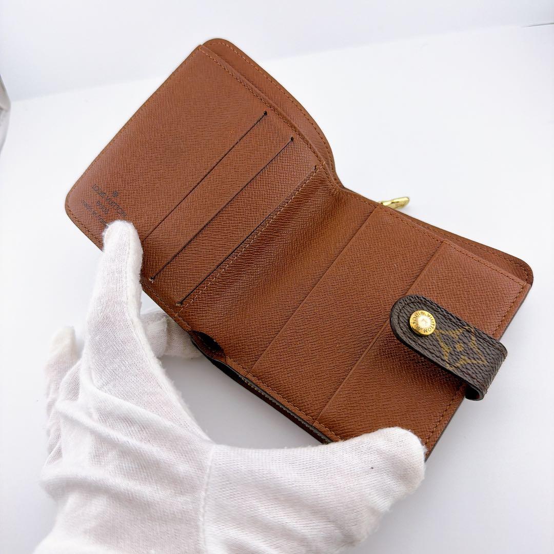 【美品】ルイヴィトン モノグラム コンパクトジップ ブラウン 二つ折り財布