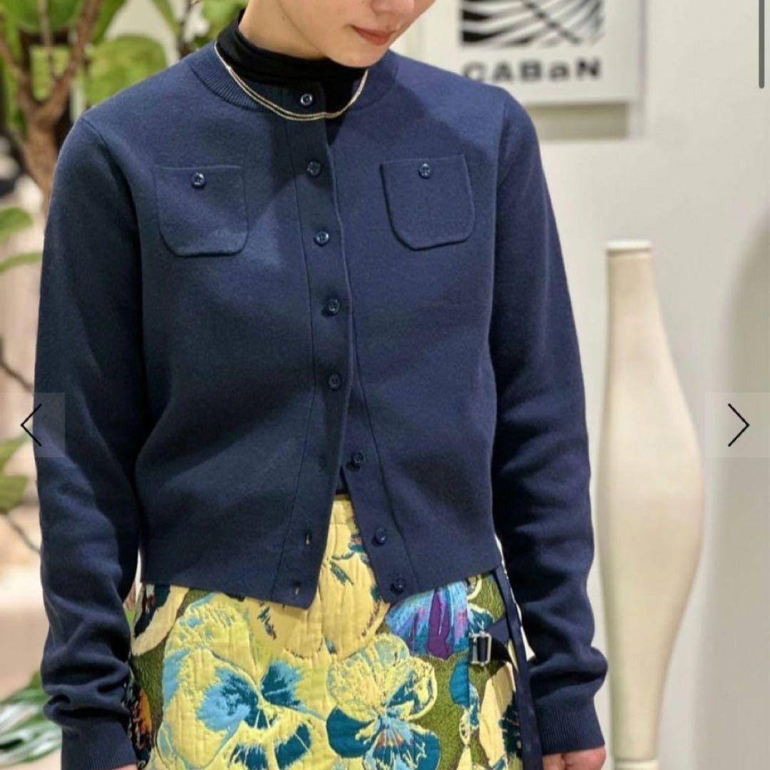 新品　CABaN コットンカシミヤ クルーネックカーディガン　ダークブルー　XS