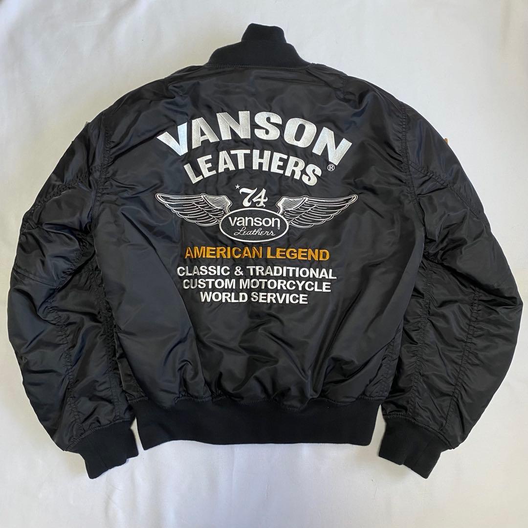 VANSON MA-1 フライト ジャケット ワッペン 刺繍 ブラック XL