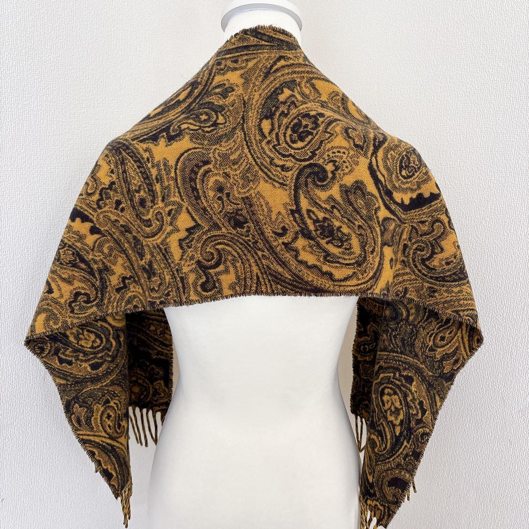 ETRO エトロ ペイズリー柄 ストール スカーフ ウール混　ゴールドイタリア製