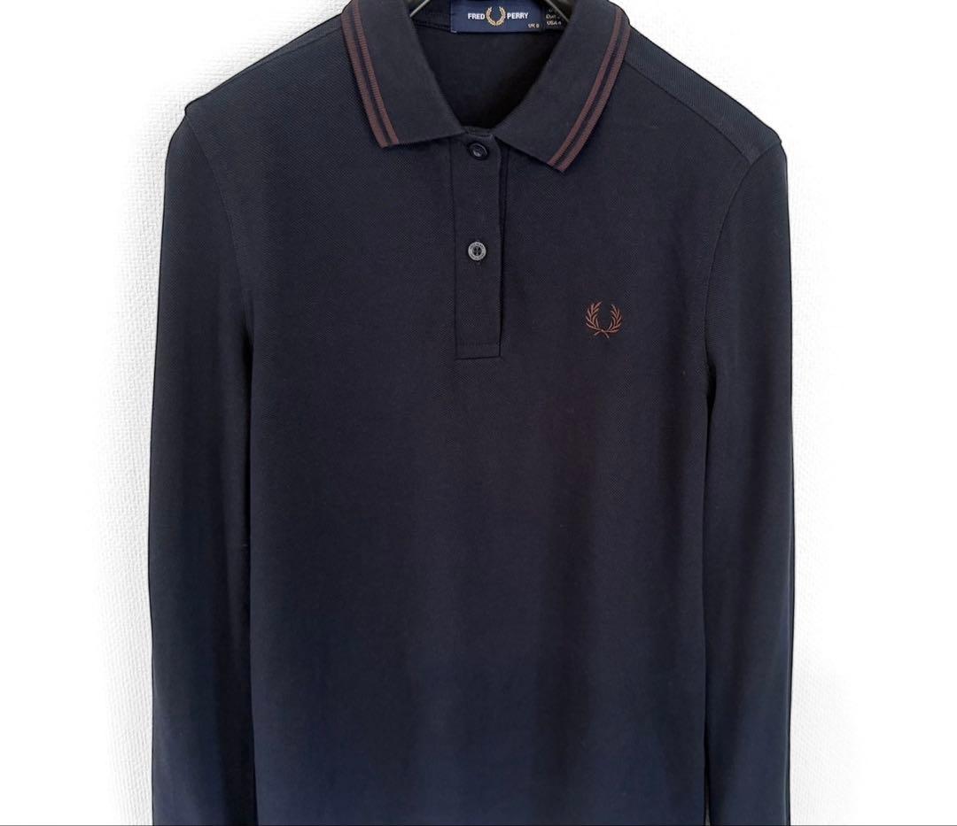 極美品　FRED PERRY 現行モデル　長袖ポロシャツ　ネイビー