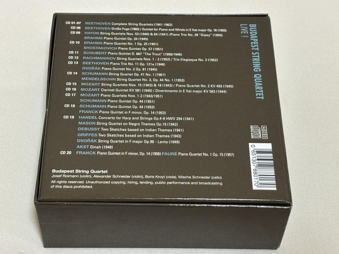 20CD◇ブダペスト弦楽四重奏団ボックス～アメリカ議会図書館ライヴ録音集