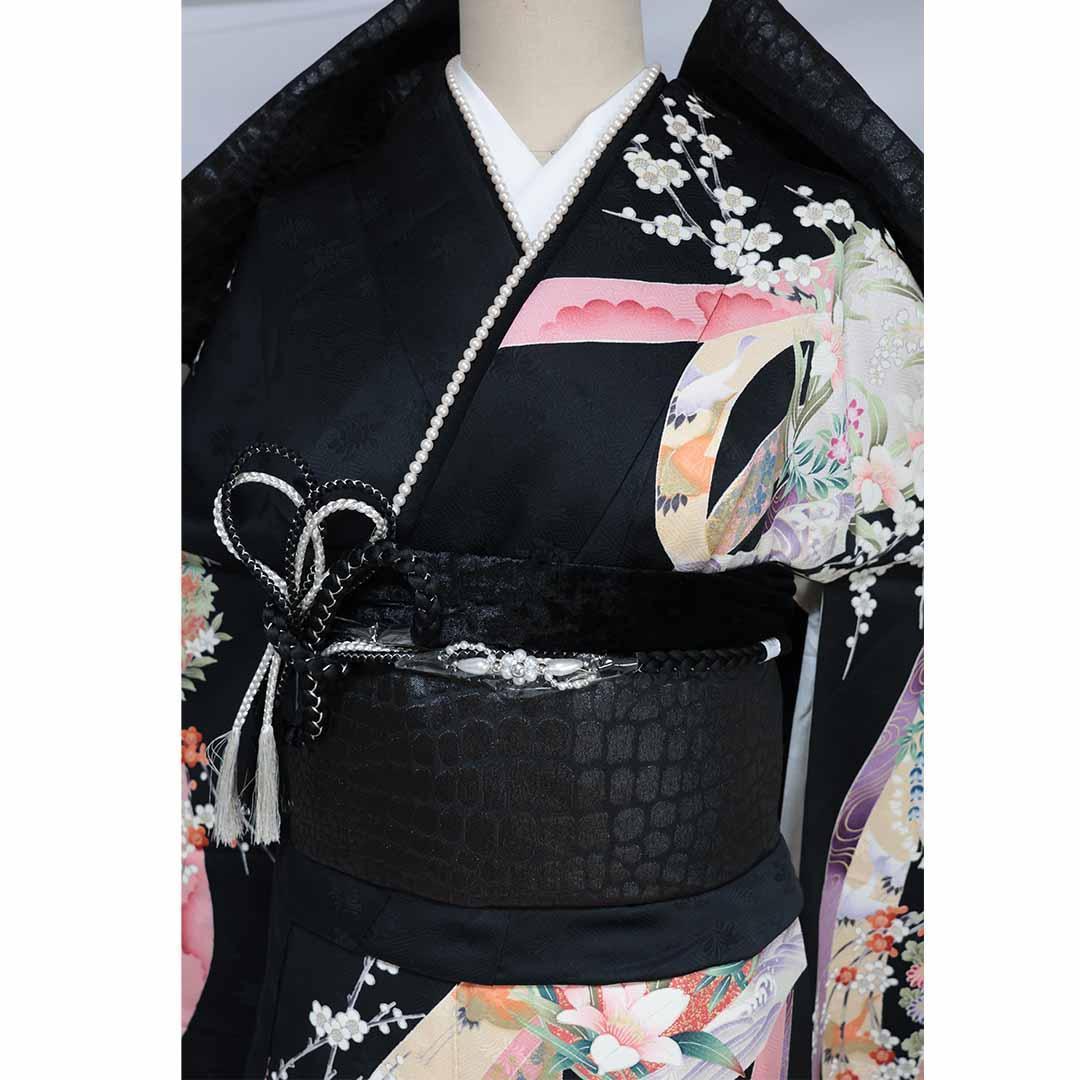 E*M様 振袖単体◆処分 特価【良好】■157.5cm■成人式前撮り正絹黒ブラッ