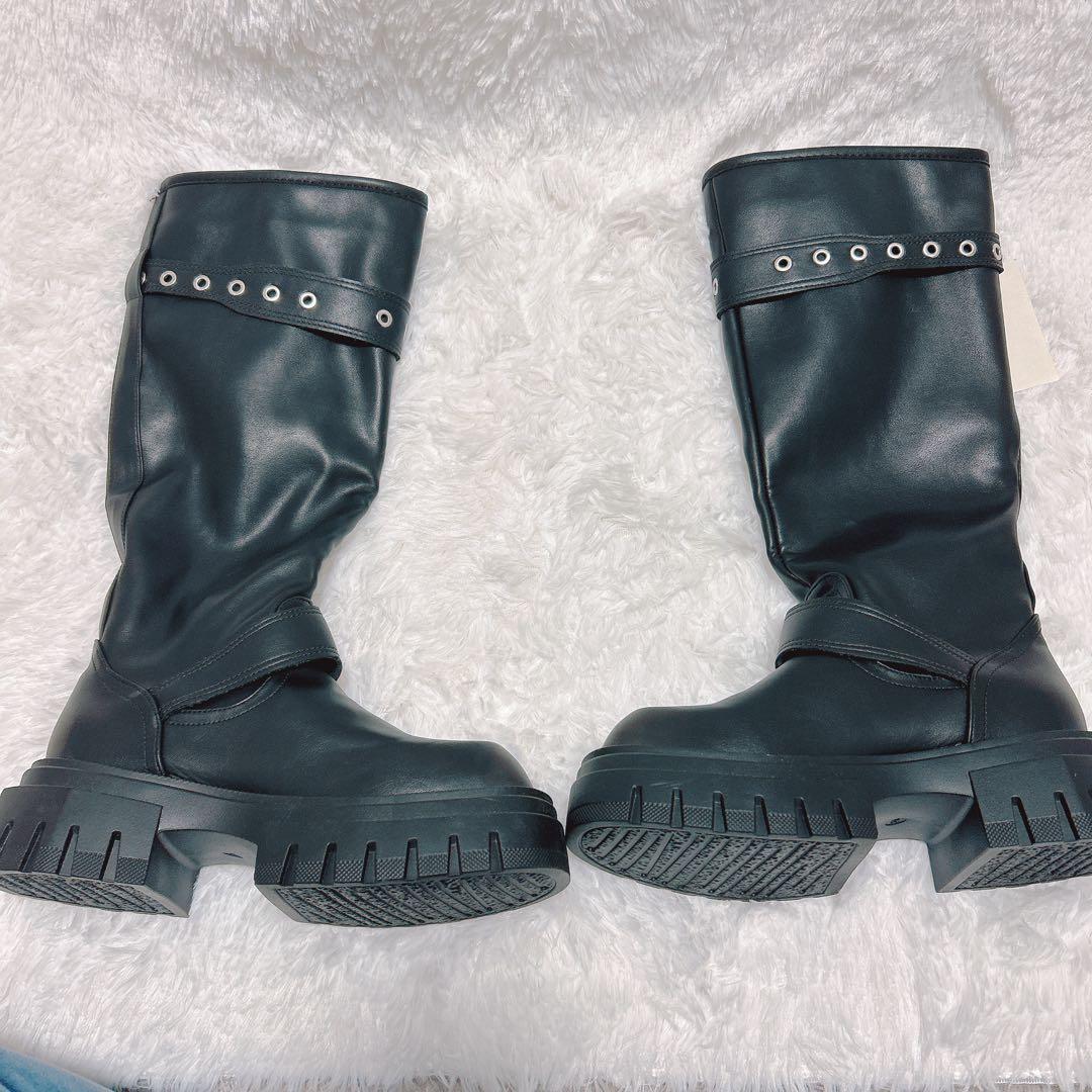 【完売品】emmy バックルベルトロングブーツ ブラック24㎝