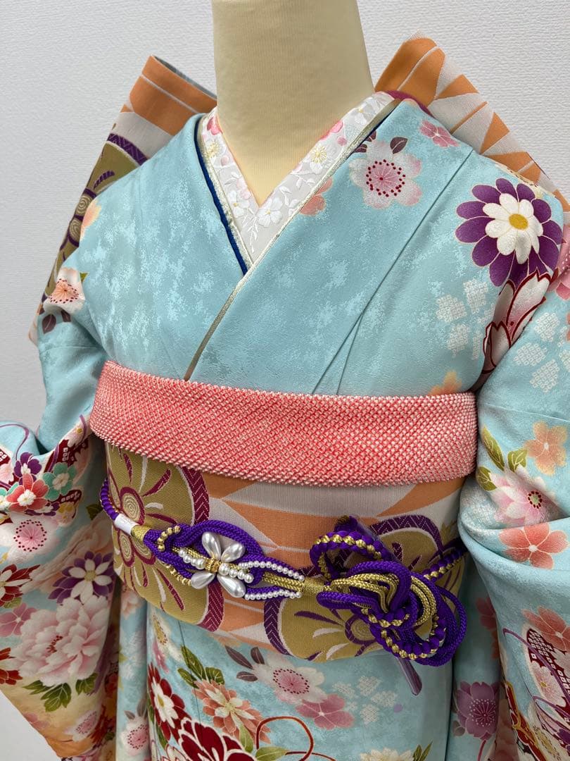 振り袖　フルセット　別誂長襦袢　刺繍入り　成人式　ブルー　結婚式　796