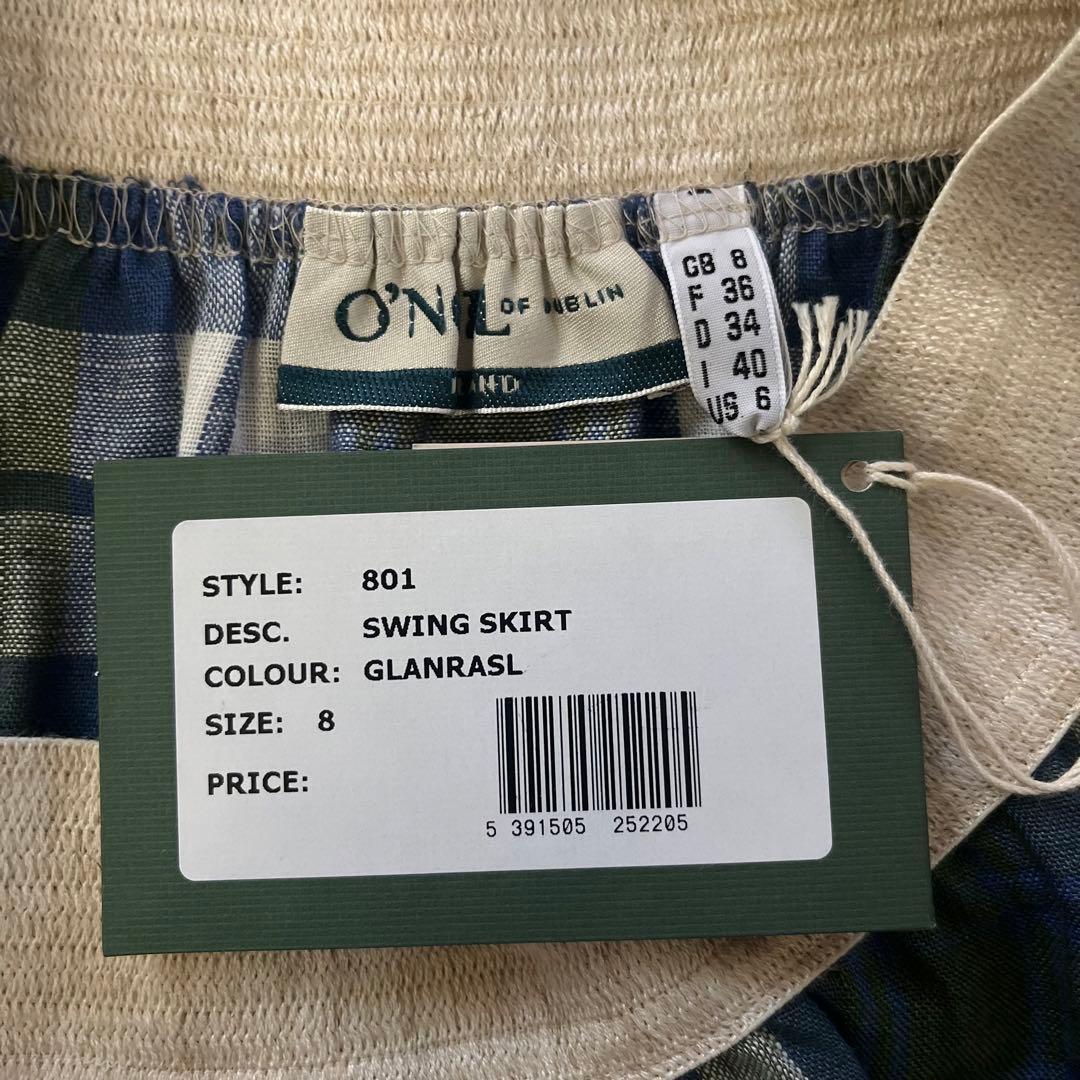 【新品タグ付】O'NEILofDUBLIN リネン チェックSWINGSKIRT