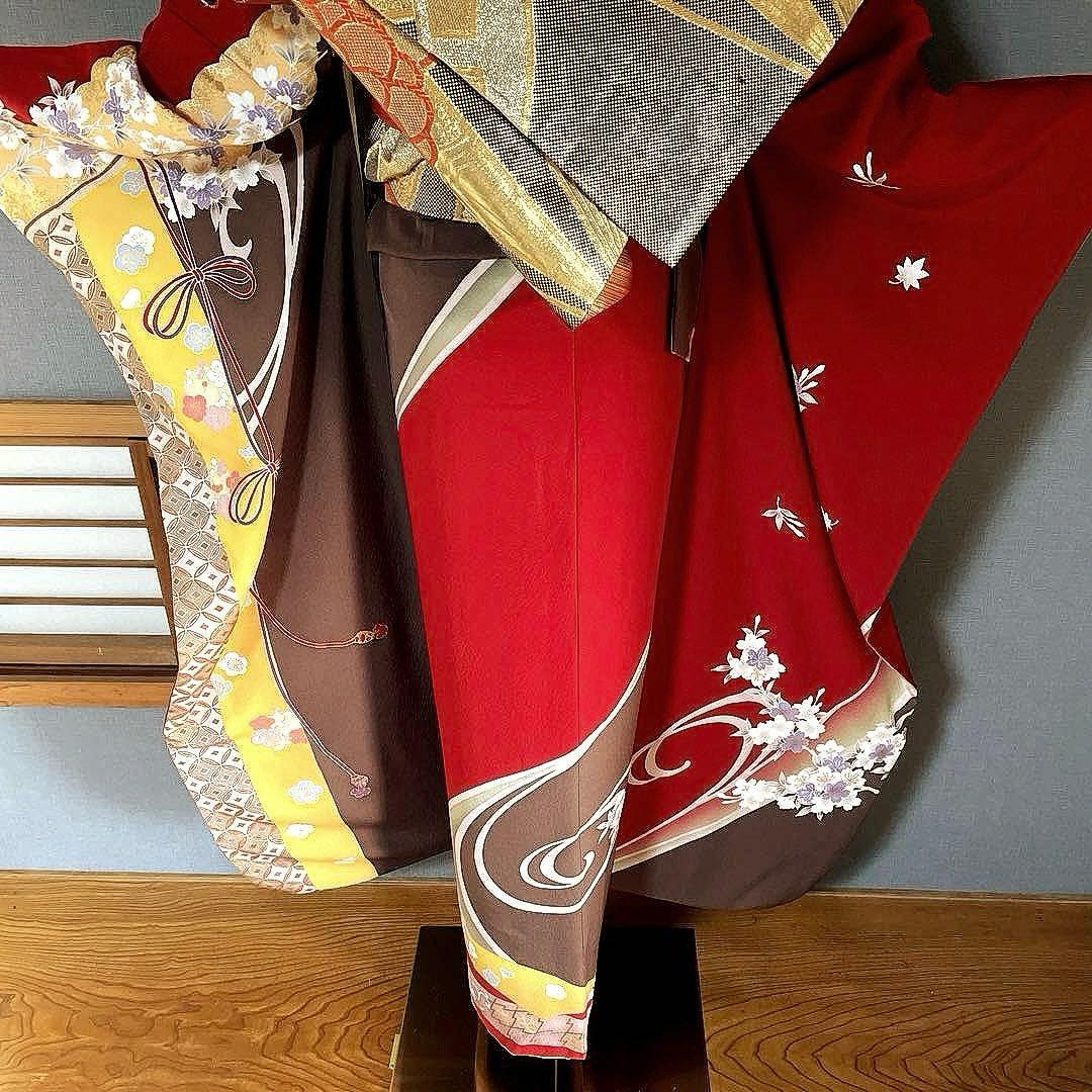 振袖フルセット　高身長　手描き友禅　成人式振袖　振袖　裄丈71 ➕サイズ　赤系