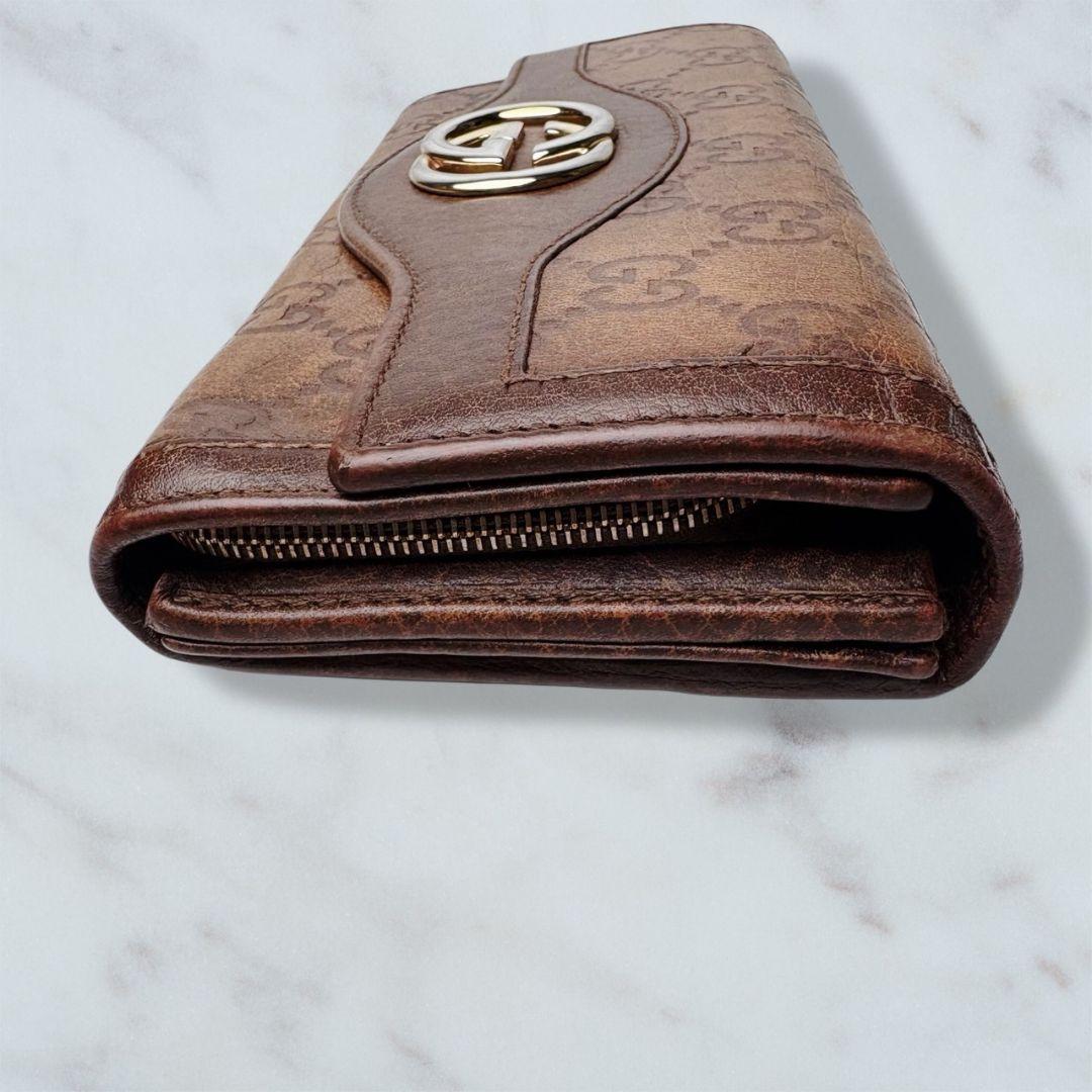 01 美品 GUCCI 長財布 インターロッキング シマ 二つ折り財布 z1