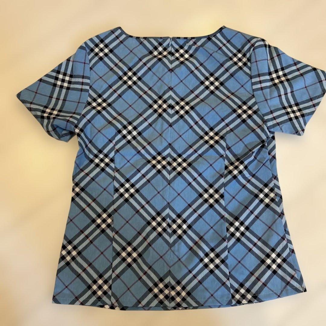 青色 チェック柄 半袖Tシャツ 新品タグ付き