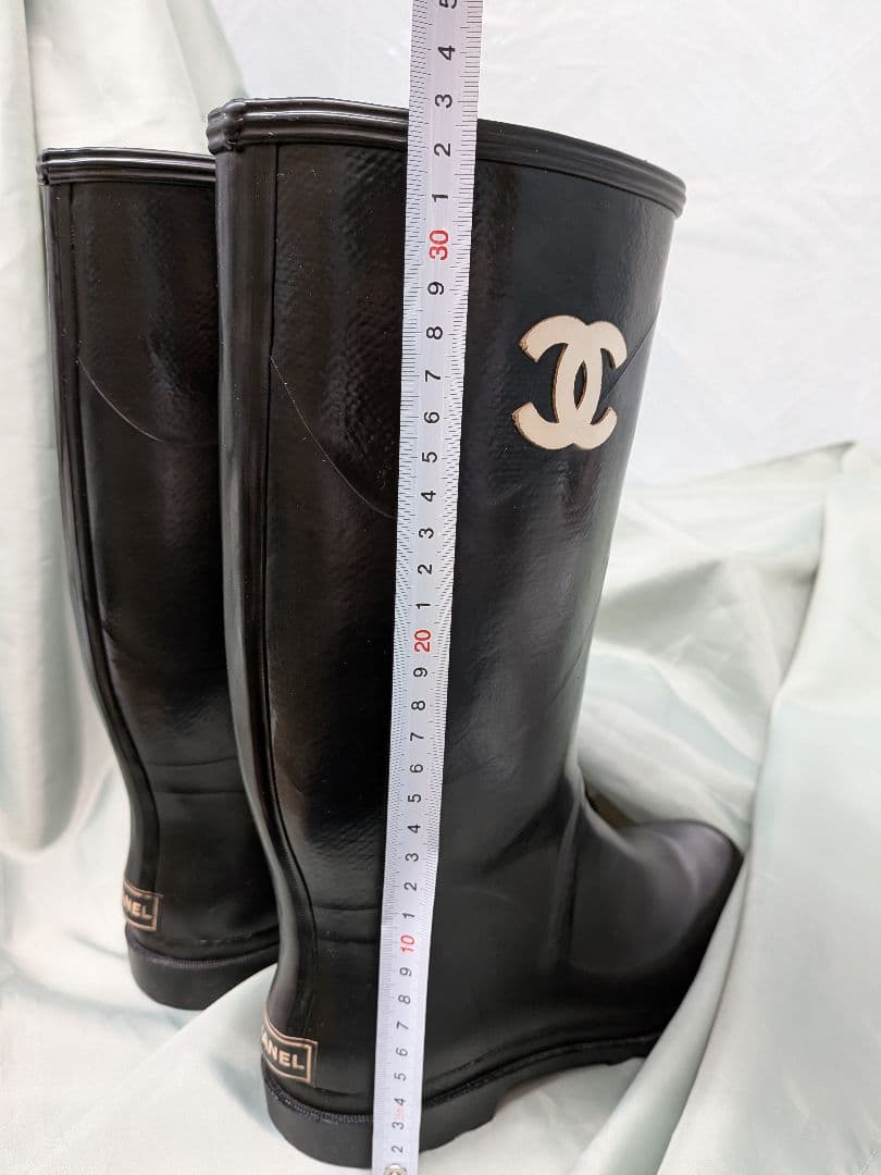 CHANEL　シャネルレインブーツ　ヴィンテージ　 長靴　黒ロングブーツ