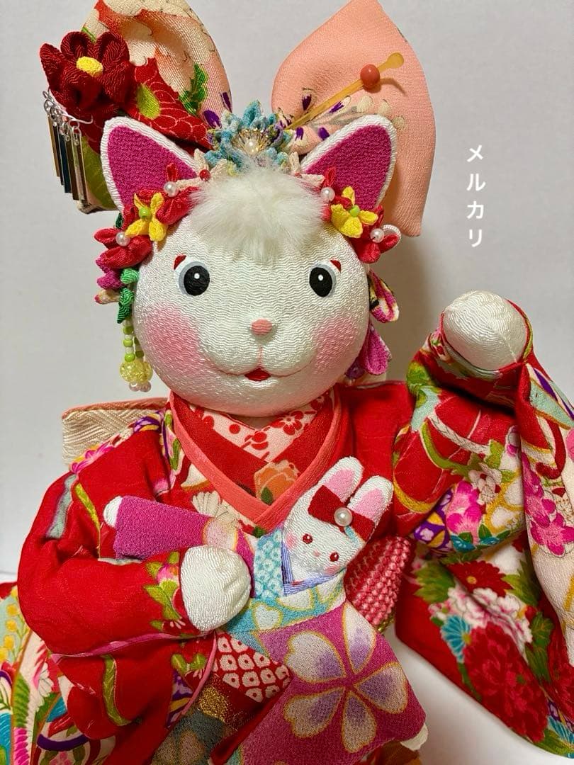 【ねこの創作人形】ちりめん細工　縮緬細工　招き猫　まねき猫　和風猫