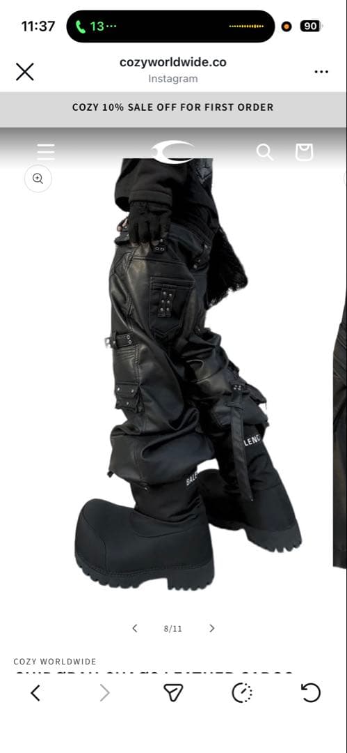 k*u様 COZY WORLDWIDE LEATHER CARGO PANTS