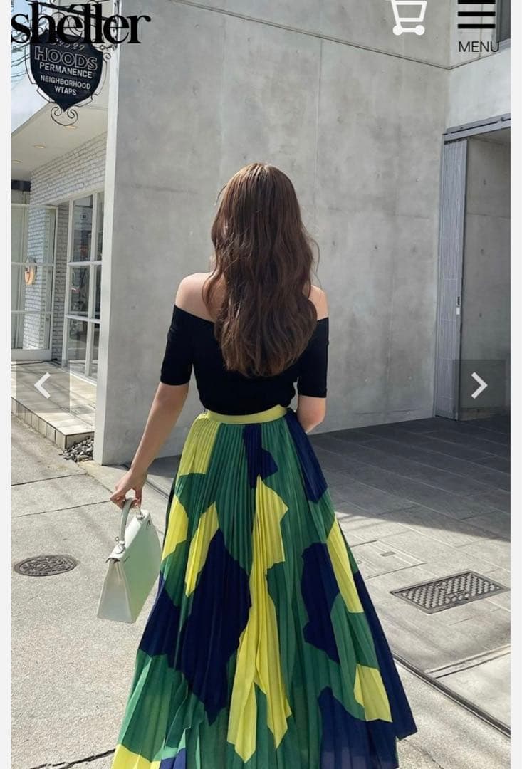 美品　sheller contrast pleated skirt グリーン
