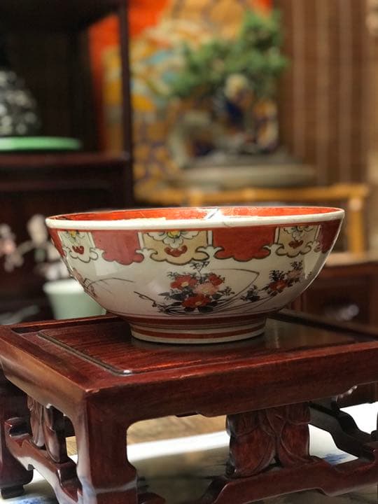 明治期 欧米輸出向き 里帰り　 手描き　金彩赤絵　九谷焼　茶道具？　中鉢？