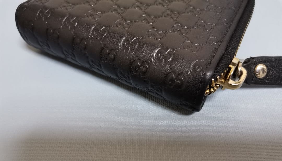 GUCCI シマ レザー GG 二つ折り財布 ミニウォレット ラウンドファスナー