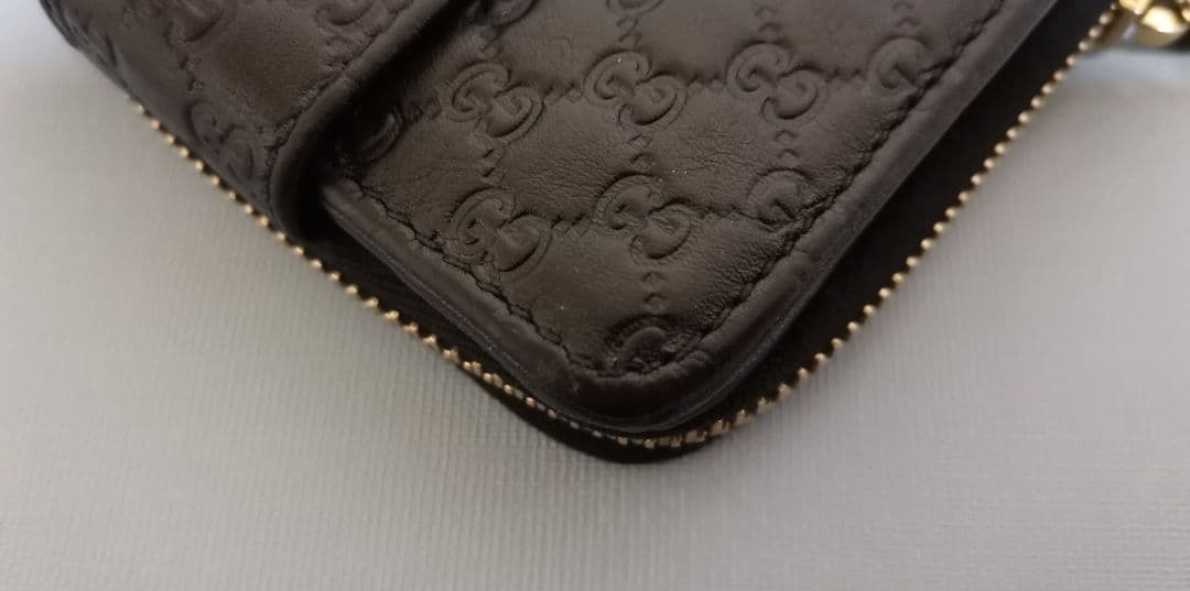 GUCCI シマ レザー GG 二つ折り財布 ミニウォレット ラウンドファスナー