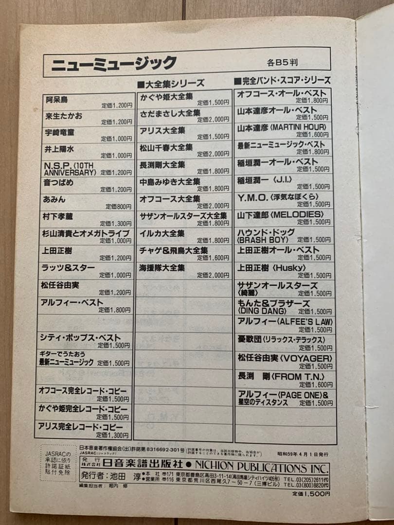 【希少品】　EACH TIME バンド譜　大滝詠一