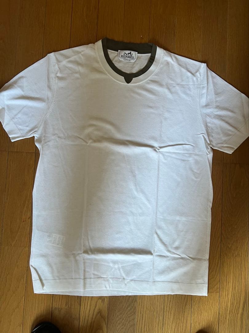 エルメスホワイト クルーネック Tシャツ コットンL
