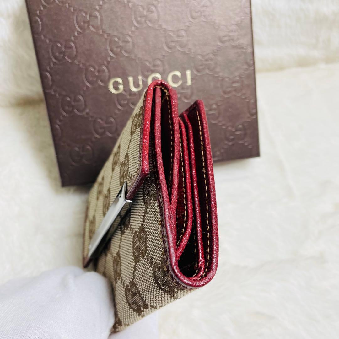 未使用級 正規品　GUCCIグッチ 2つ折り財布 レザーxキャンバス　大人気