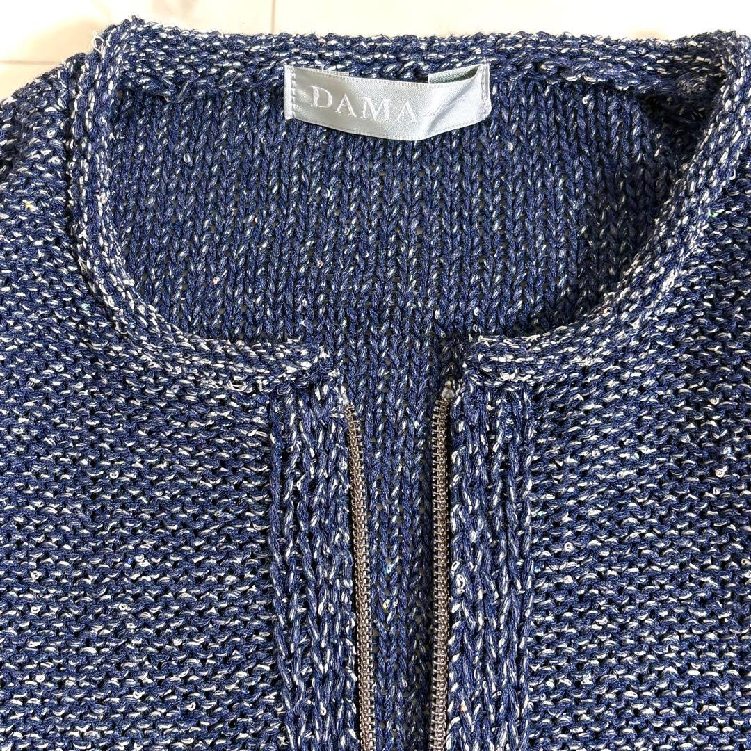大きいサイズ ダーマコレクション スパンコール入り ニットブルゾン LL 紺色