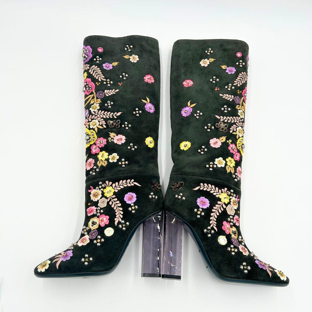 超美品　Emilio Pucci エミリオプッチ3Dフラワー刺繍スエードブーツ