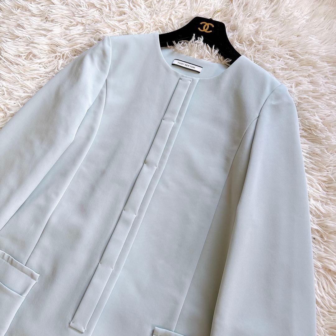 美品✨ フォクシーニューヨーク マットストレッチグログランコート ブルー 38